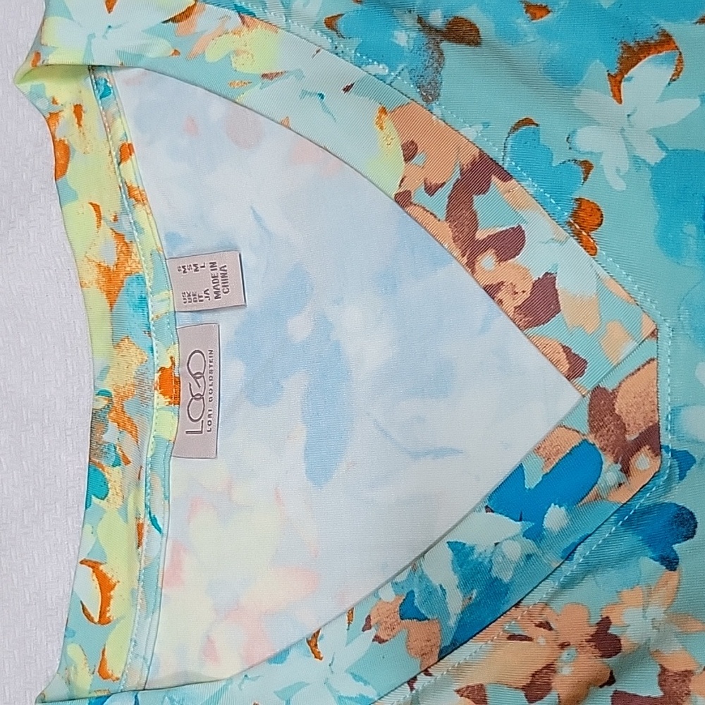 LOGO Lori Goldstein QVC Blue Green Floral Top Small - Picture 6 of 11